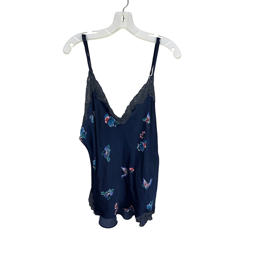 Natori Pajama Set Navy Blue Floral Butterfly Lace Trim Cami‎ and Crop Pants XL